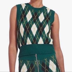 STAUD Green Argyle Sleeveless Top
